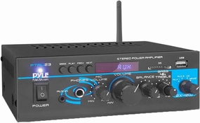 Pyle Home Audio Bluetooth Power Amplifier System - 2X40W Mini Dual Channel Mixer Sound Stereo Receiver Box with RCA, USB, AUX, Headphone, Mic Input, Theater, Home Entertainment, Studio Use, PTAU23