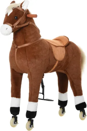 Qaba Kids Ride-on Walking Horse with Easy Rolling Wheels, Soft Huggable Body, & a Large Size for Kids 5-16 Years