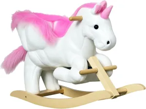 Qaba Unicorn Baby Rocking Horse Toy for Kids with Lullaby Song, Plush Ride on Horse with Heavy-Duty Support System, Interactive Toy Pretend Play Toy for Toddlers