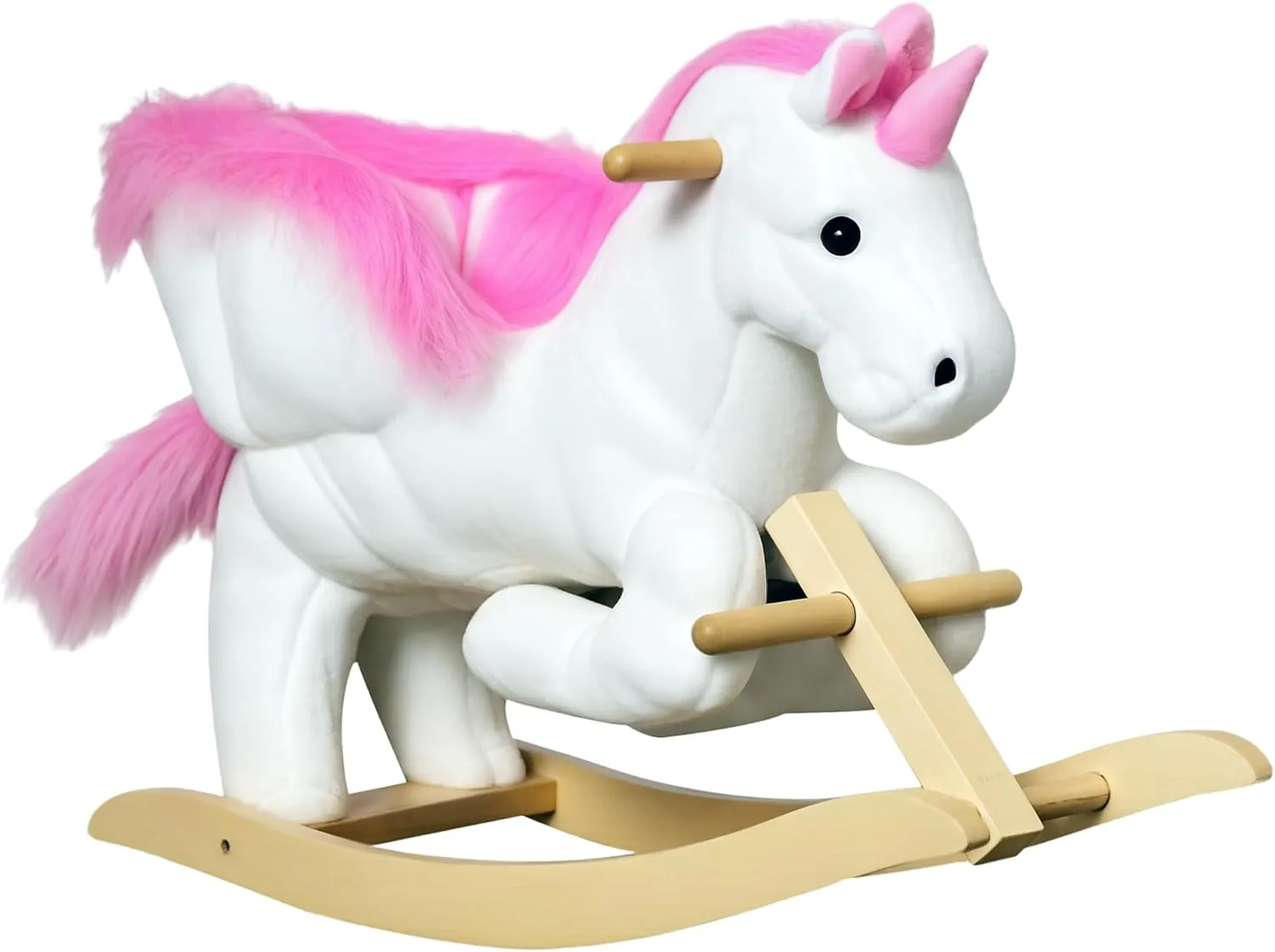 Qaba Unicorn Baby Rocking Horse Toy for Kids with Lullaby Song, Plush Ride on Horse with Heavy-Duty Support System, Interactive Toy Pretend Play Toy for Toddlers