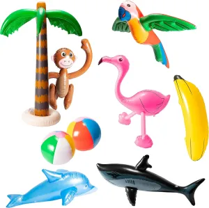 R HORSE Inflatable Palm Tree Flamingo Banana Beach Ball Parrot Beach Pool Toys for Tropical Hawaiian Luau Party Summer Pool Beach Party Decorations