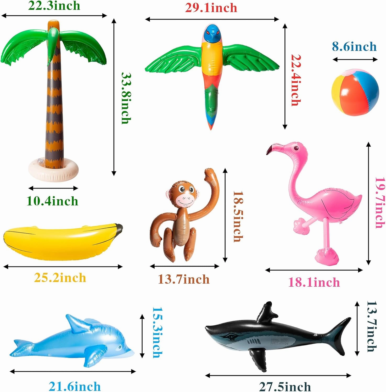 R HORSE Inflatable Palm Tree Flamingo Banana Beach Ball Parrot Beach Pool Toys for Tropical Hawaiian Luau Party Summer Pool Beach Party Decorations