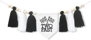 Racing Theme 2nd Birthday High Chair Banner - Two Fast Birthday Tassels Banner，Checkered Flag Two Fast Two Curious Birthday Decorations，Boy's Race Car 2nd High Chair Banner，Fast Race Car 2nd Birthday Photo Prop Banner