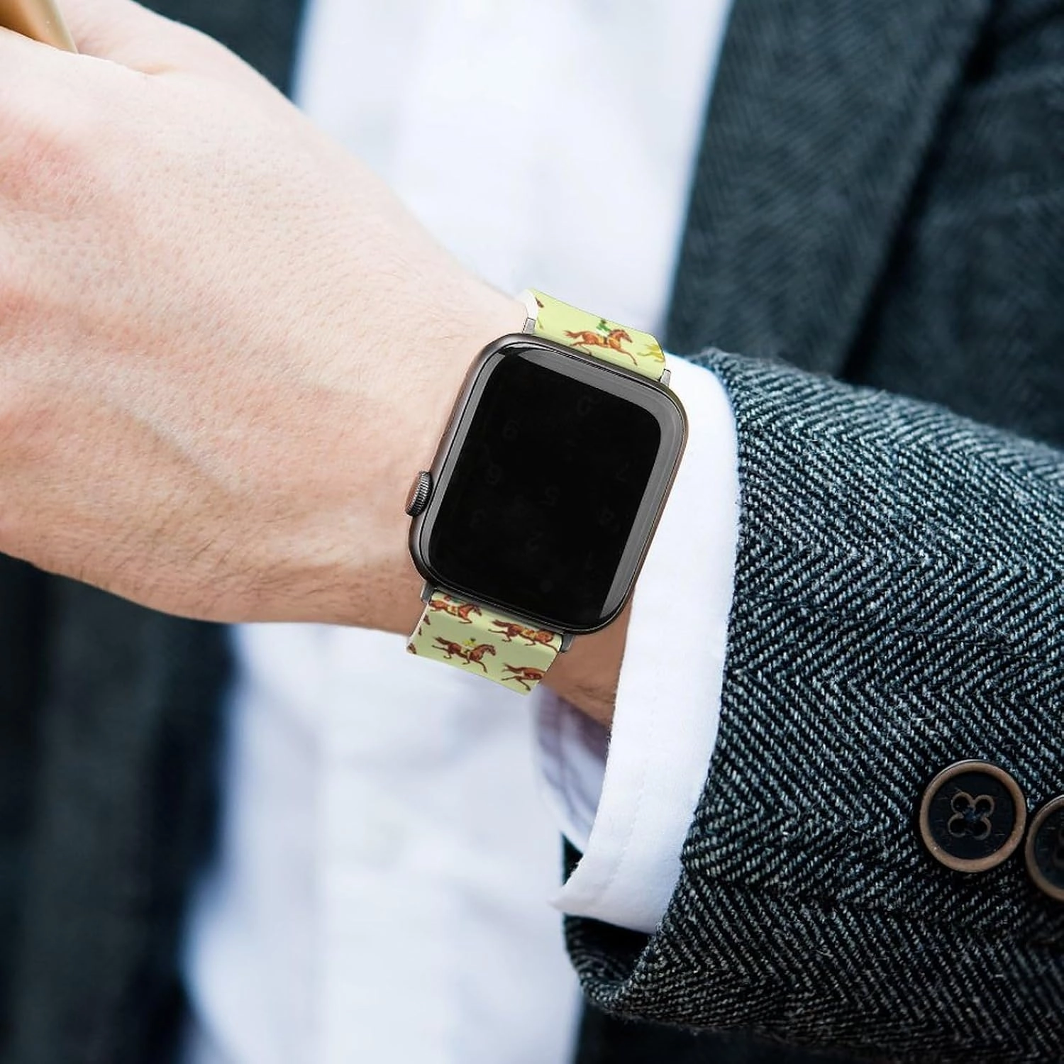 Racing Horse Pattern Adjustable Silicone Watchband Compatible with IWatch Classic Soft Sports Watch Strap for Men Women
