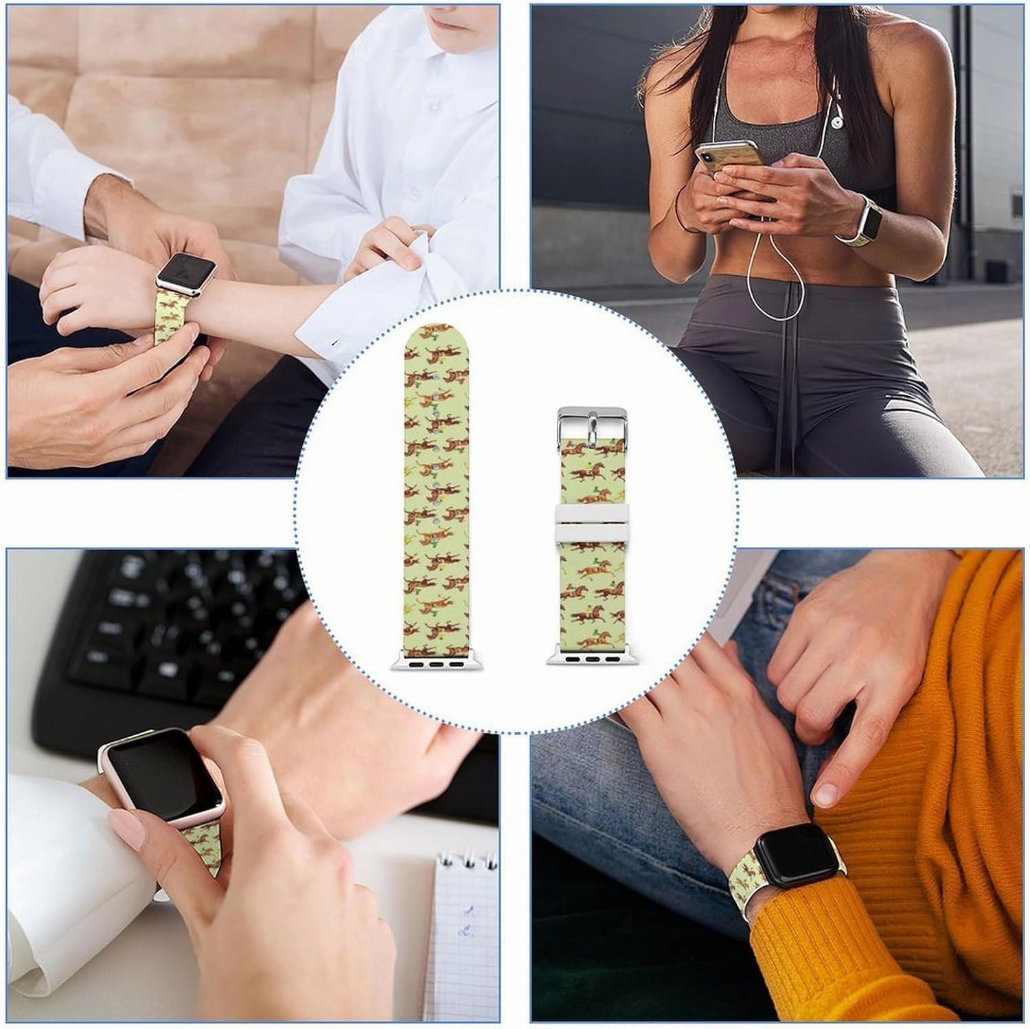 Racing Horse Pattern Adjustable Silicone Watchband Compatible with IWatch Classic Soft Sports Watch Strap for Men Women