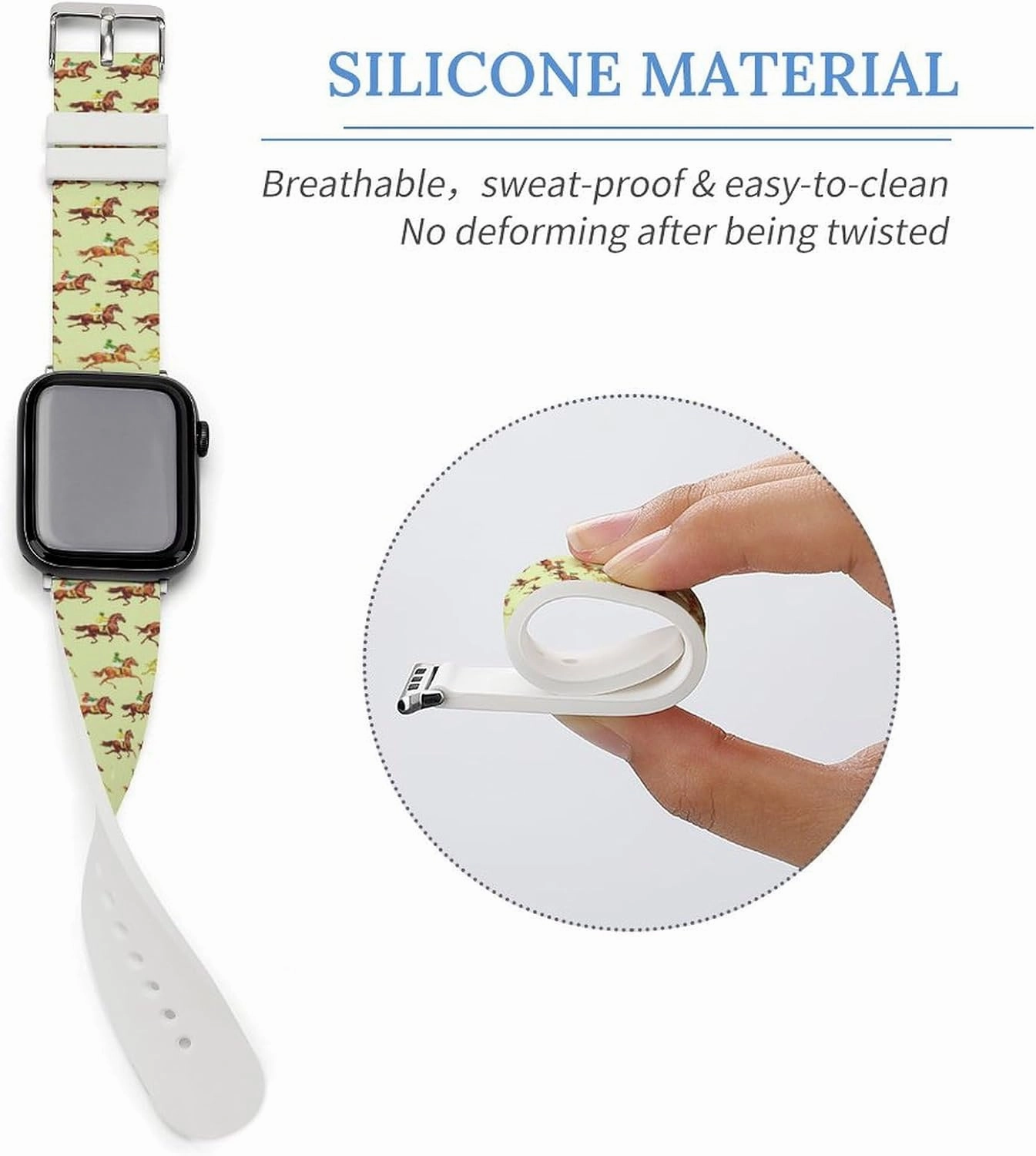 Racing Horse Pattern Adjustable Silicone Watchband Compatible with IWatch Classic Soft Sports Watch Strap for Men Women