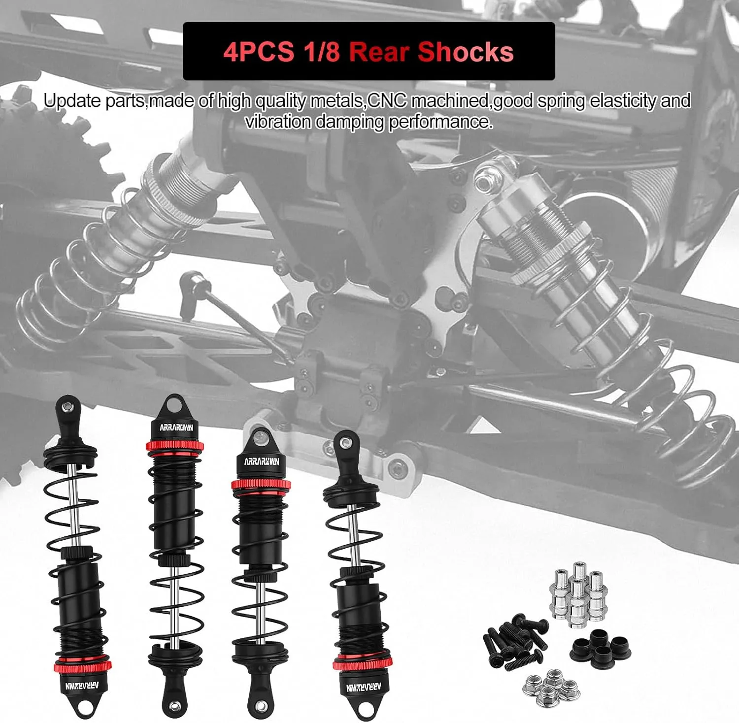 RC Car Shock Absorbers, 130mm Rear Shocks 110mm Front Shocks Set Adjustable Shocks Compatible with 1/8 Arrma Typhoon 6S Redcat FS/ZD Racing Buggy Truggy Replacement Parts (Black)