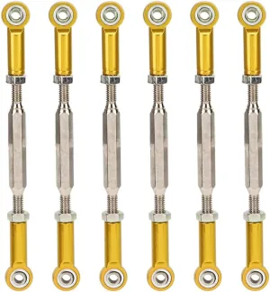 RC Car Turnbuckle Rod Linkage - 6Pcs Adjustable Aluminum Alloy Push Rods for RC, Durable Upgrade Parts Compatible with 1/10 1/8 Truggy Buggy (Gold)