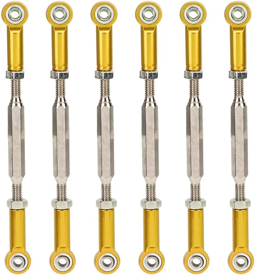 RC Car Turnbuckle Rod Linkage - 6Pcs Adjustable Aluminum Alloy Push Rods for RC, Durable Upgrade Parts Compatible with 1/10 1/8 Truggy Buggy (Gold)