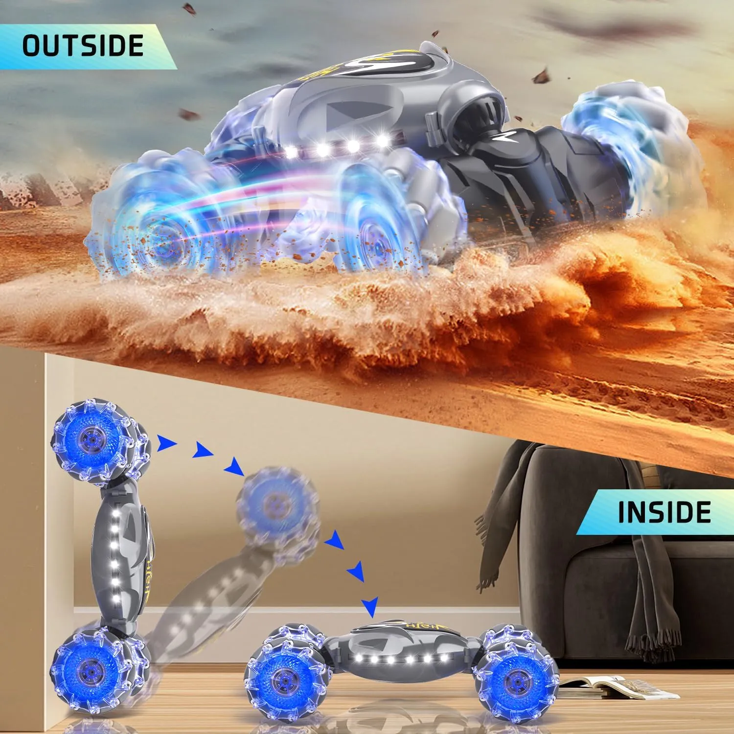 RC Cars, 2.4Ghz 4WD New Gravity Gesture Sensing Remote Control Car Toys, Stunt Twist Truck Toys for 6-12 yr Boys & Girls, RC Drift Car with Light Music Best Gift for Kids Age 7 8 9 10 11 yr
