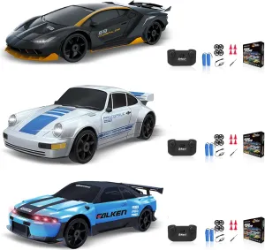RC Cars Remote Control Car, 1/24 2.4GHz 4WD Drift Car High Speed RC Cars Racing Cars with Cool Lights, Two Rechargeable Batteries and Extra Tires Toy Car for Kids Boys Adults