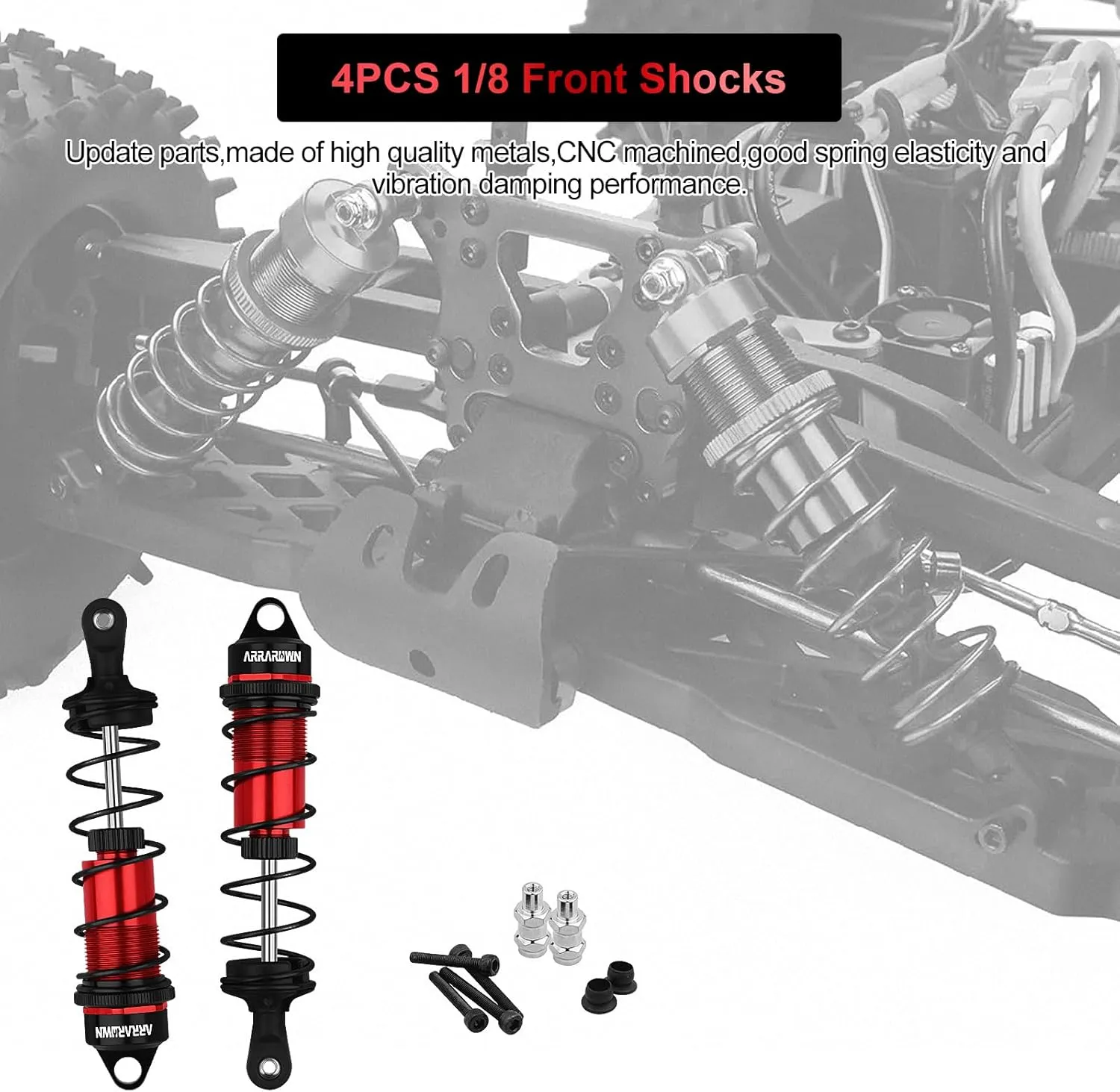 RC Shock Absorbers, 2PCS 1/8 110mm RC Car Front Shocks Set Adjustable Shocks Compatible with 1/8 Arrma Typhon 6S, FS Racing,Team Losi Racing,HSP DHK HPI Redcat ZD Racing Truck Buggy Truggy (Red＆Black)