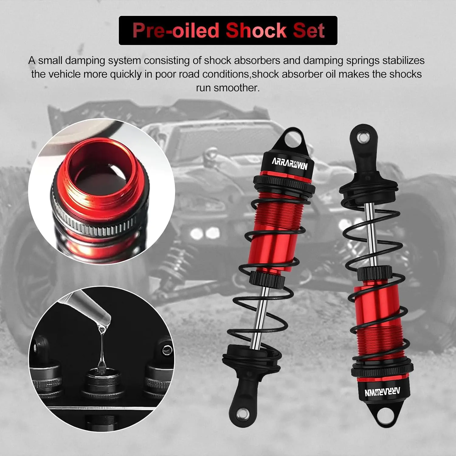 RC Shock Absorbers, 2PCS 1/8 110mm RC Car Front Shocks Set Adjustable Shocks Compatible with 1/8 Arrma Typhon 6S, FS Racing,Team Losi Racing,HSP DHK HPI Redcat ZD Racing Truck Buggy Truggy (Red＆Black)