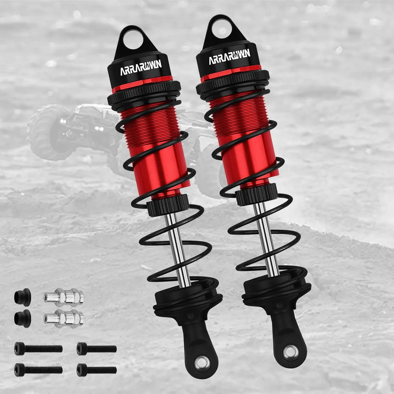 RC Shock Absorbers, 2PCS 1/8 110mm RC Car Front Shocks Set Adjustable Shocks Compatible with 1/8 Arrma Typhon 6S, FS Racing,Team Losi Racing,HSP DHK HPI Redcat ZD Racing Truck Buggy Truggy (Red＆Black)