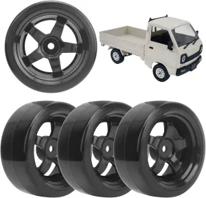 RC Wheel Rim Tire, Wear‑Resistant 63mm RC Hard Plastic Tyres for RC 1/10 On-Road Racing Car and Drift Car for WPL D12 1/10 RC Car