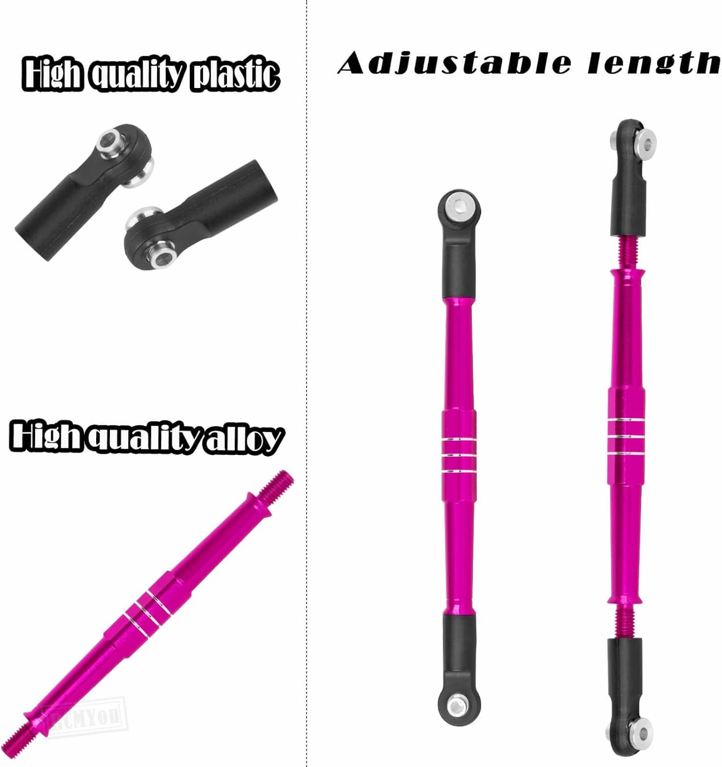 RC 7075 Aluminum Turnbuckles Camber Links Upgrades Part for 1/8 Kraton Notorious Outcast 6s BLX 1/7 Fireteam 6s BLX,Turnbuckles Camber Links w/25T Servo Arm,Pink