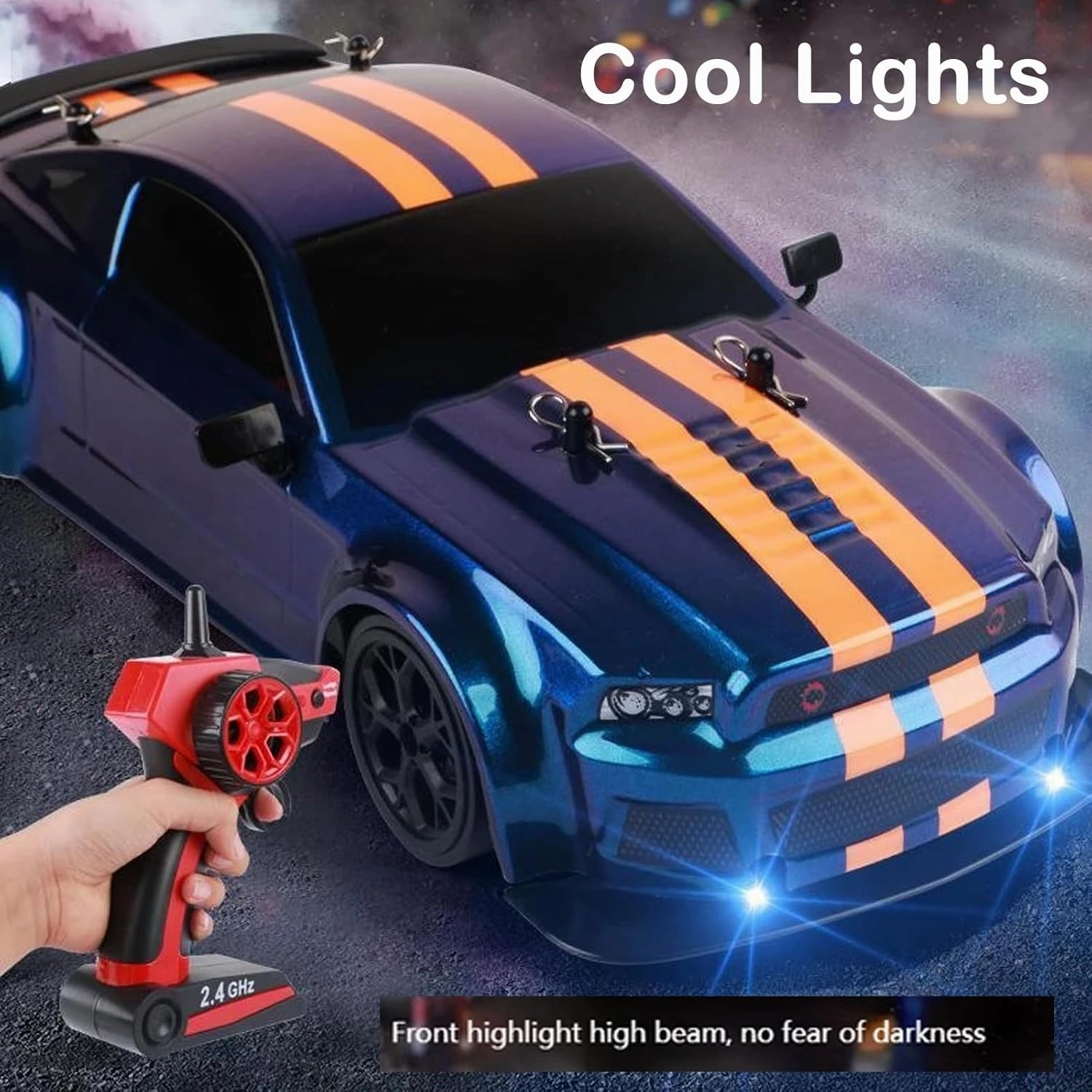 RC Drift Car, 4 WD High Speed 30 KM/H Remote Control Car,1:14 Scale Drifting Tires Racing Sport Toy, 2.4GHz RC Racing Car with Cool Lighting for Adults Boys Girls Kids