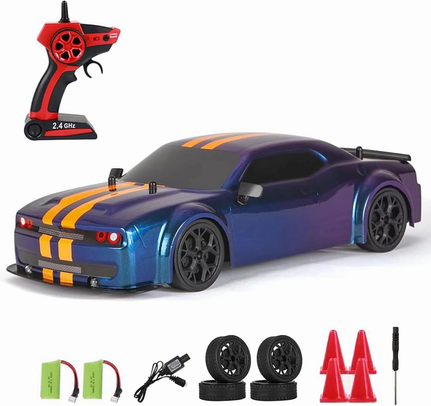 RC Drift Car, 4 WD High Speed 30 KM/H Remote Control Car,1:14 Scale Drifting Tires Racing Sport Toy, 2.4GHz RC Racing Car with Cool Lighting for Adults Boys Girls Kids