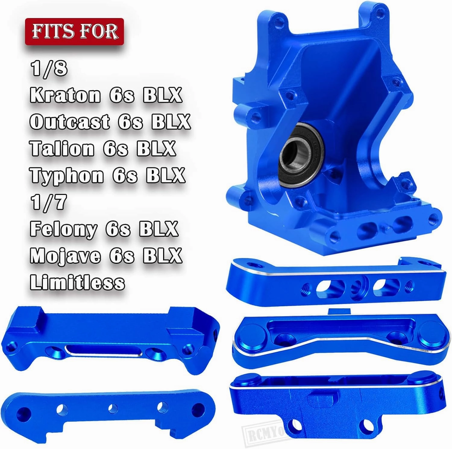 RC Upgrades Part for Arrma 1/8 Kraton Outcast Talion Typhon 6s BLX 1/7 Felony Mojave 6s BLX Limitless,Aluminum Arm Suspension Mount & Gearbox Case w/Screw Pins,Navy Blue