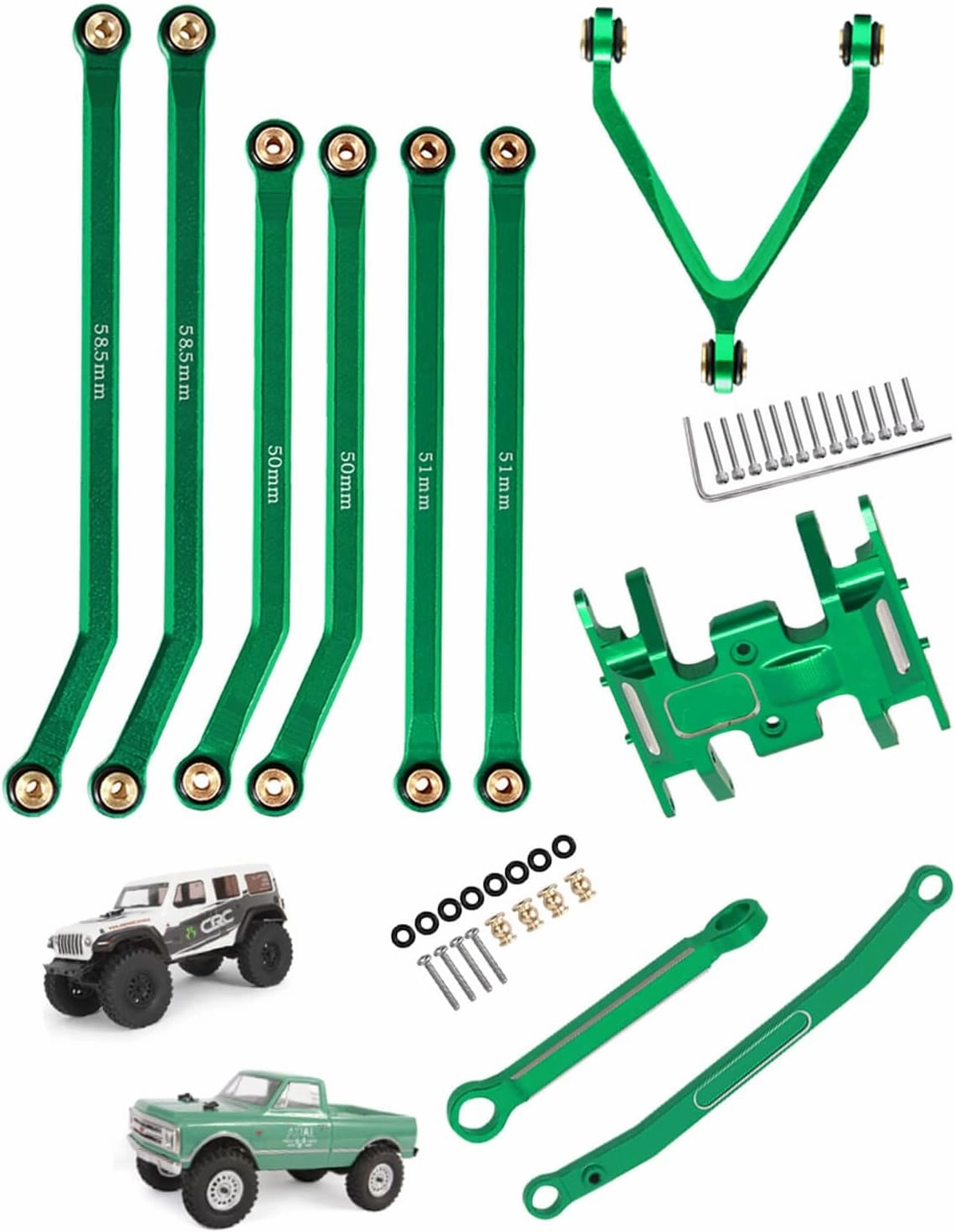 RC Upgrades Part High Clearance Chassis Links & Skid Plate & Steering Rod Tie Links for 1/24 Axial SCX24 Bronco AXI00001 C10 AXI00002 JLU 1/24 RC Crawler（Green）