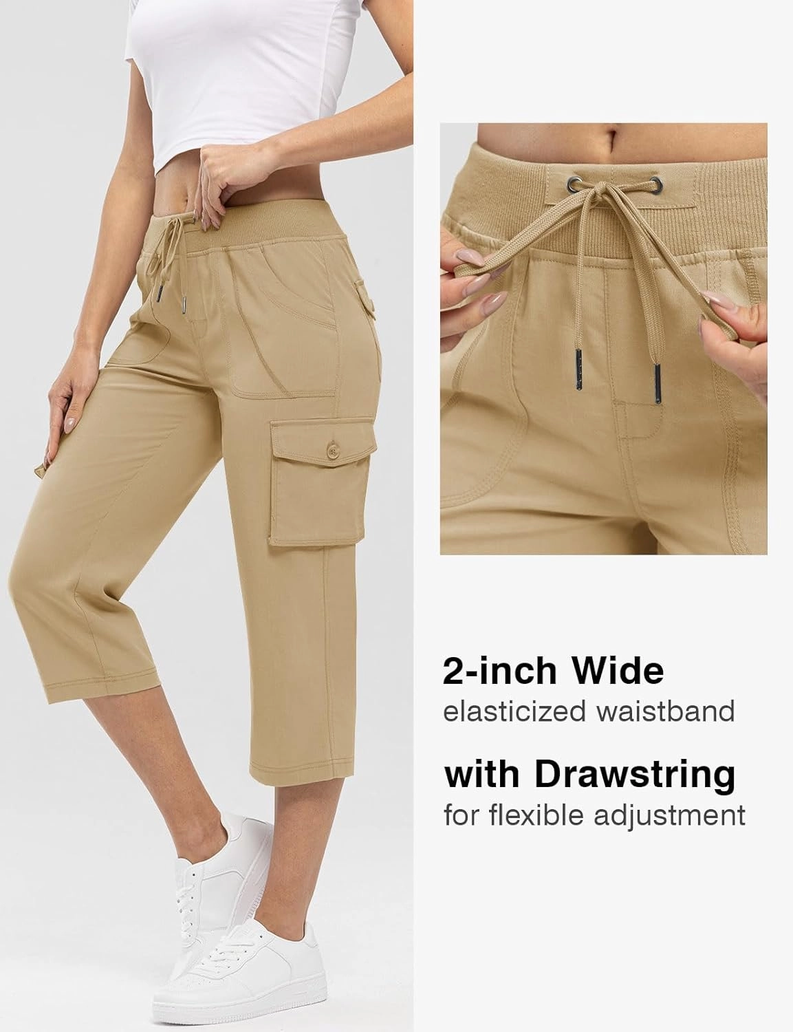 Rdruko Women's Cargo Capris Pants Lightweight Quick Dry Hiking Summer Casual Travel Pants with Pockets
