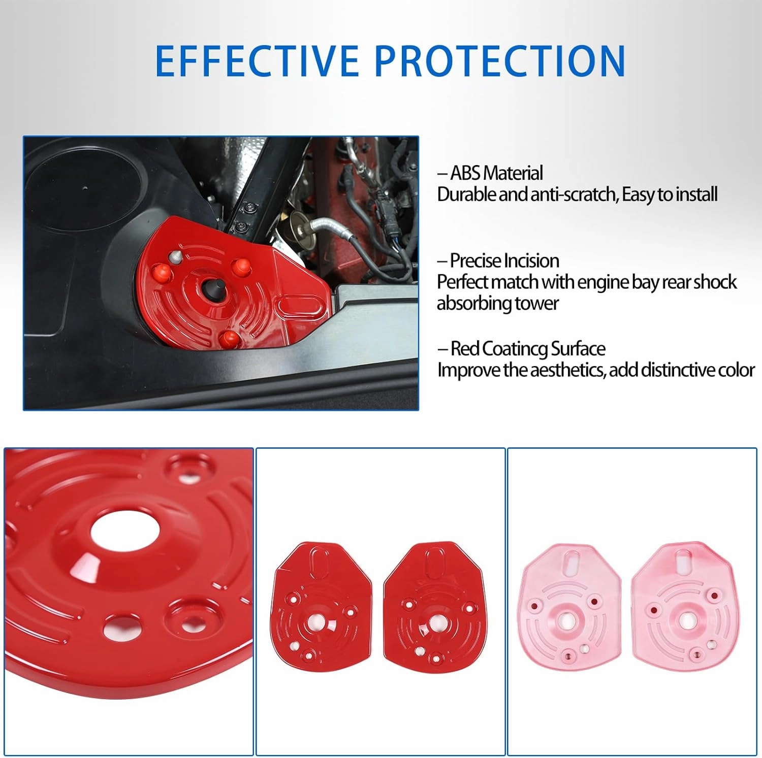 Rear Strut Tower Cover Compatible with Chevrolet Corvette C8 Stingray 2020-2024, ABS Engine Bay Rear Shock Absorbing Tower Protection Panel Cover Trim Accessories, 2PCS (Red)