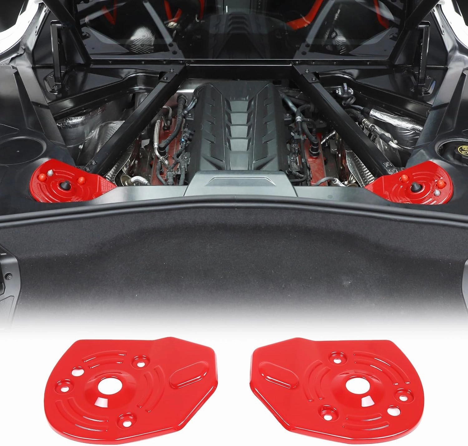 Rear Strut Tower Cover Compatible with Chevrolet Corvette C8 Stingray 2020-2024, ABS Engine Bay Rear Shock Absorbing Tower Protection Panel Cover Trim Accessories, 2PCS (Red)