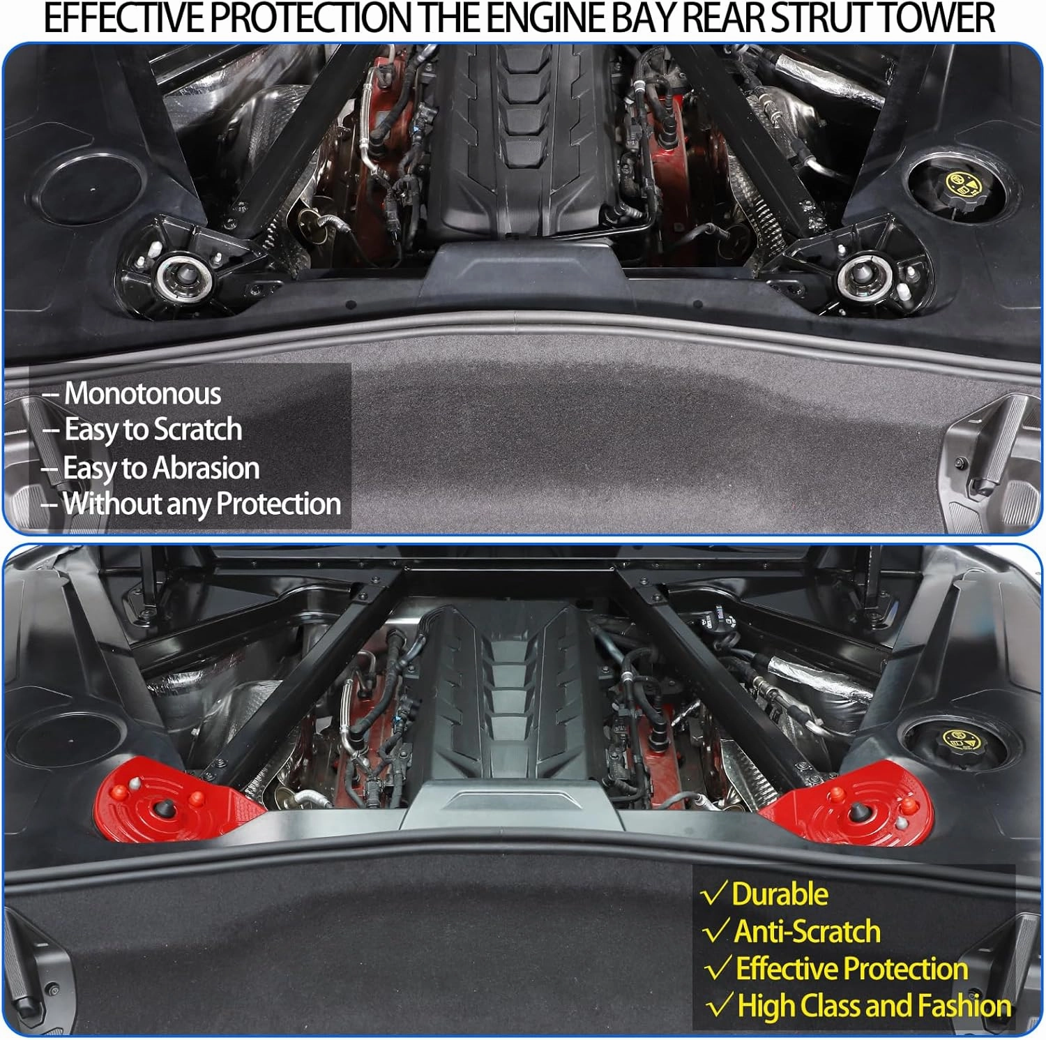 Rear Strut Tower Cover Compatible with Chevrolet Corvette C8 Stingray 2020-2024, ABS Engine Bay Rear Shock Absorbing Tower Protection Panel Cover Trim Accessories, 2PCS (Red)