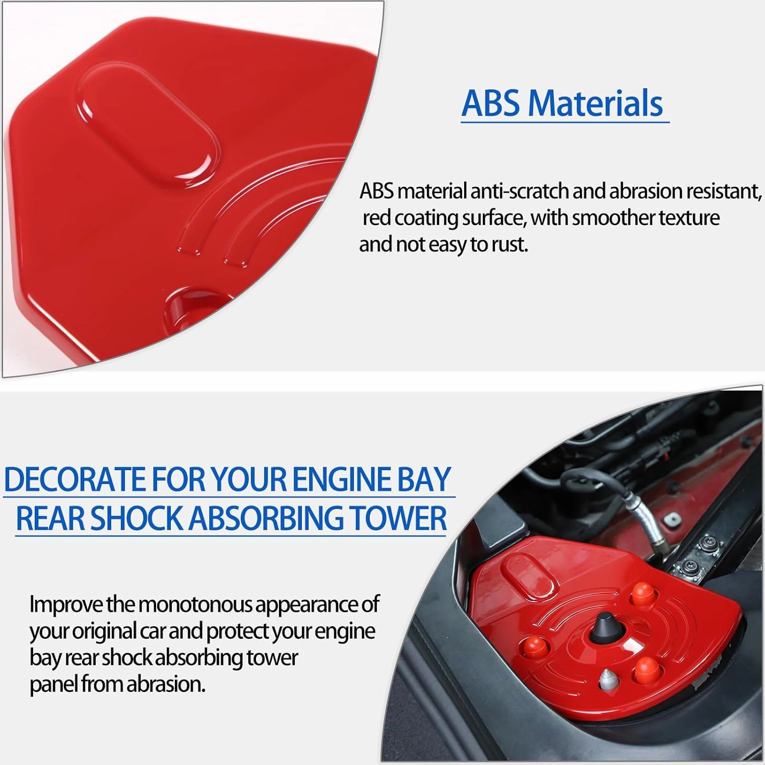 Rear Strut Tower Cover Compatible with Chevrolet Corvette C8 Stingray 2020-2024, ABS Engine Bay Rear Shock Absorbing Tower Protection Panel Cover Trim Accessories, 2PCS (Red)