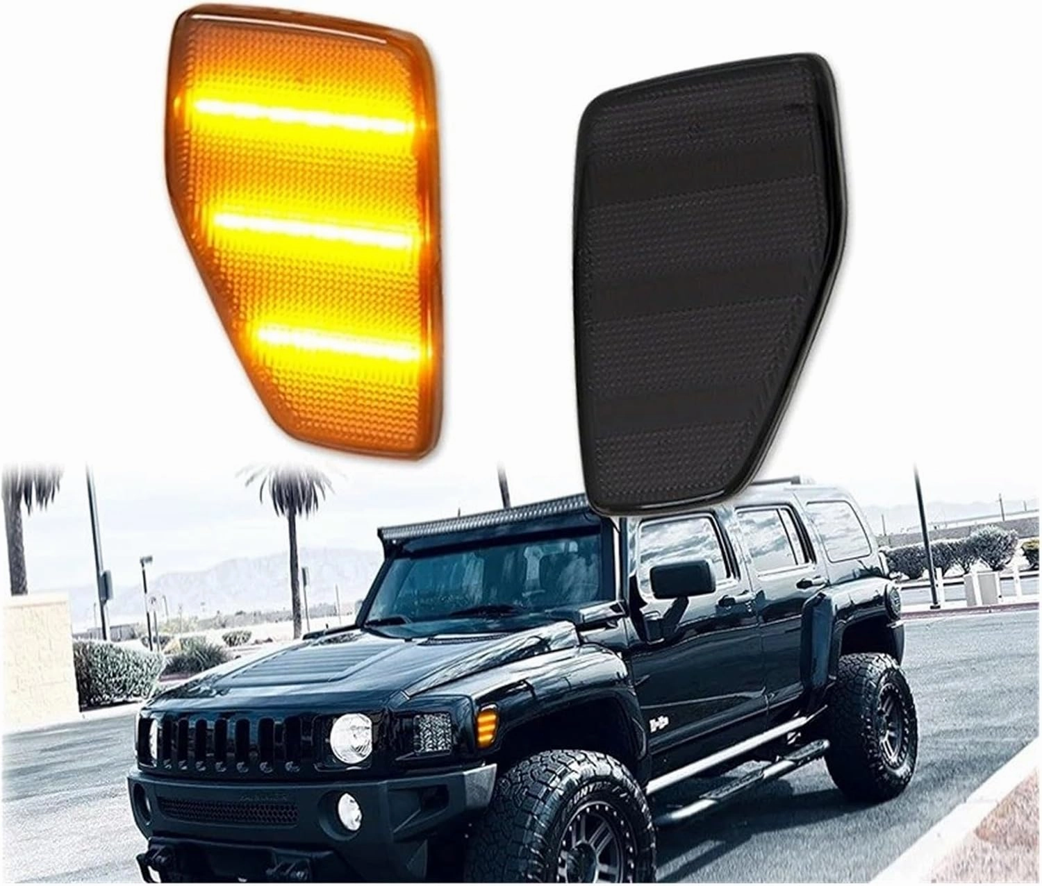 Rear View Mirror Side Marker Lights Amber Three Row LED Strip Lights Front Fender Side Marker Lights For Hummer H3 H3T 2006 2007 2008 2009 2010