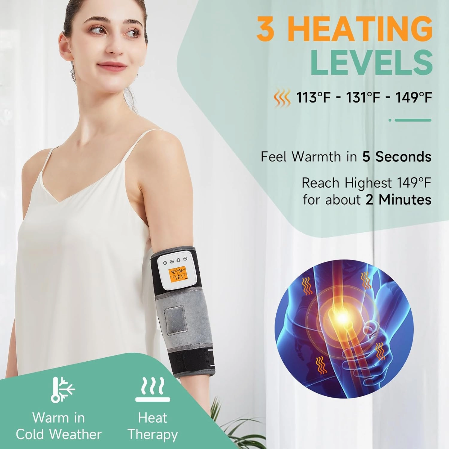 Rechargeable Elbow Heating Pad for Cubital Tunnel & Tennis Elbow Relief, Vibration Heated Brace for Sprains, Arthritis, Bursitis, Joint Pain, 3 Vibration Modes | 3 Heat Levels | Auto Shut Off