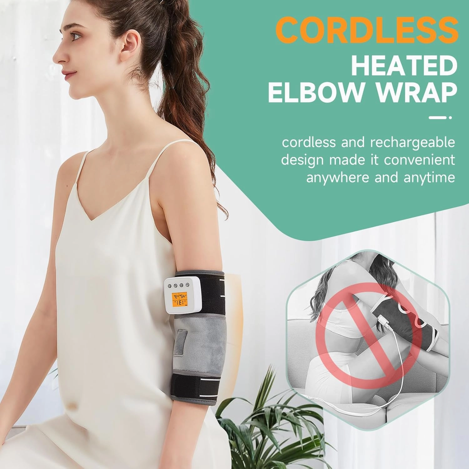 Rechargeable Elbow Heating Pad for Cubital Tunnel & Tennis Elbow Relief, Vibration Heated Brace for Sprains, Arthritis, Bursitis, Joint Pain, 3 Vibration Modes | 3 Heat Levels | Auto Shut Off