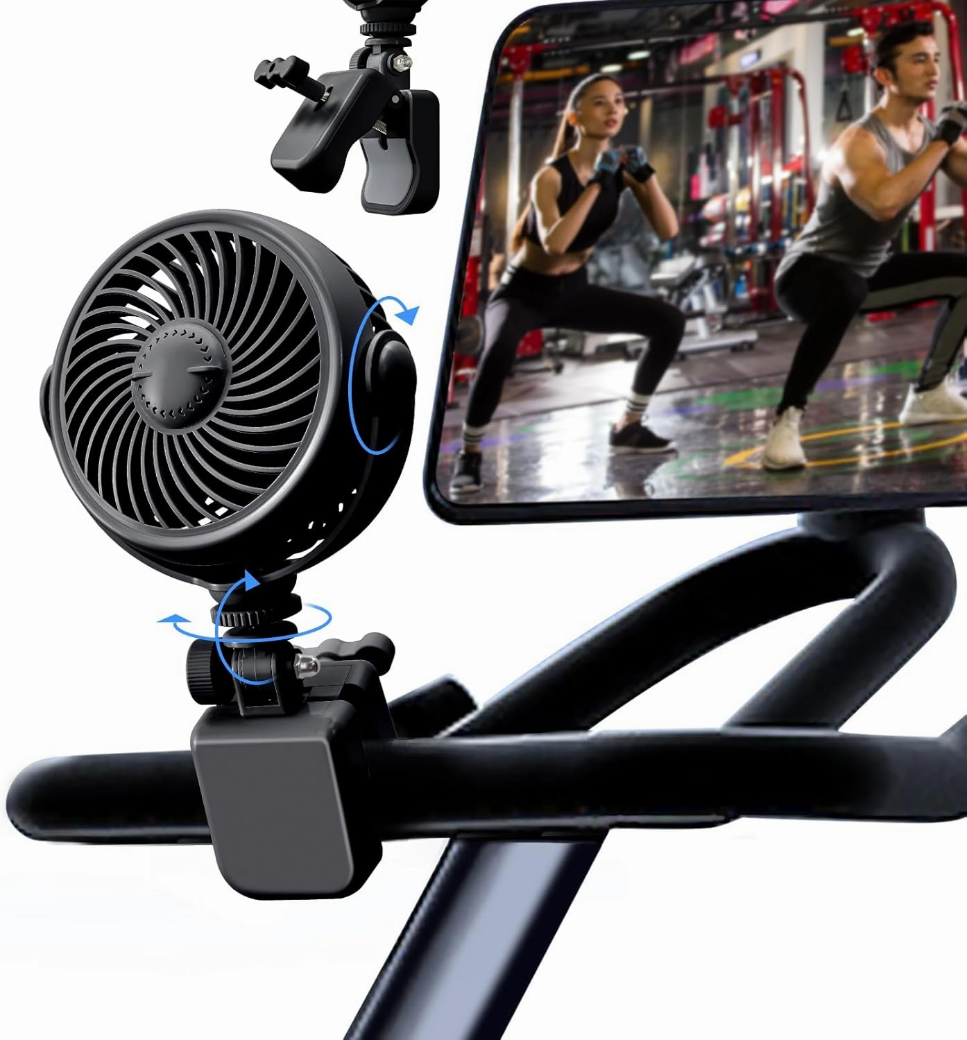 Rechargeable Peloton Bike Fan with Cotton Pads for Fragrance Drops, Clip Portable Battery Operated Fan for Treadmill Stationary Bike Exercise Stroller-Peloton Accessories-Black