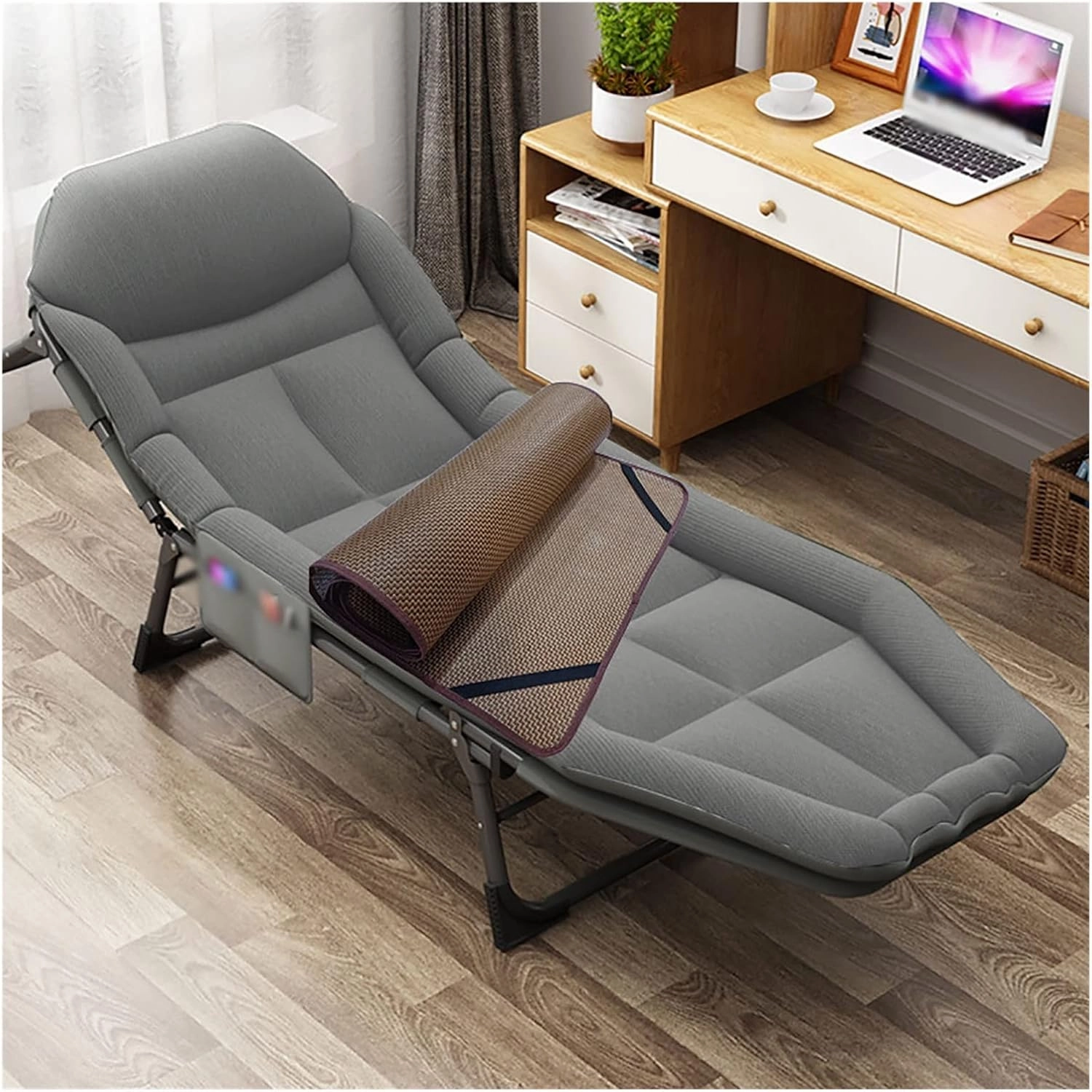 Recliner Chair,Padded Folding Chair with Cooling Pad Outdoor Chair Solid Support Luxury Camping Chairs for Camping, Lunch Break, Going Out
