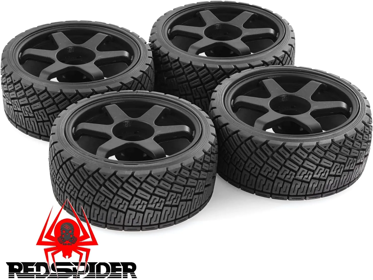 REDSPIDER•1/8 RC Rally Car Tires On Road Tyres 17mm Hex Plastic Wheels Rims Compatible with 1/7 1/8 Scale Racing Car KM WRC C3 ARRMA Felony Infraction Limitless RC On-Road Car (Black 1)