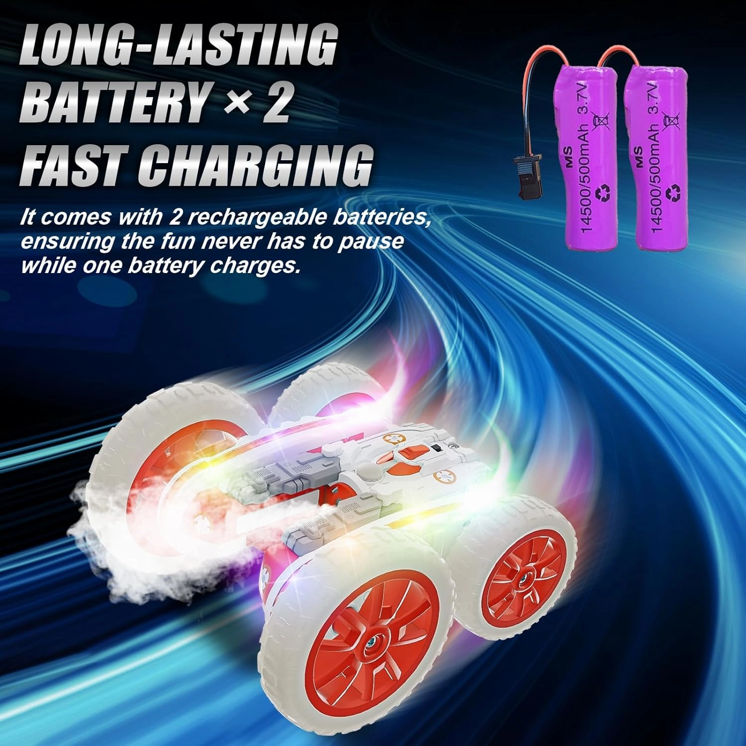 Remote Control Car, 360°Rotating 4WD RC Cars with Cool Spray, 2.4Ghz Double Sided RC Stunt Truck with Cool Lights, Drift Car for Kids Toys Best Gifts for Boys Girls Age 4-6 7 8-13 (White)