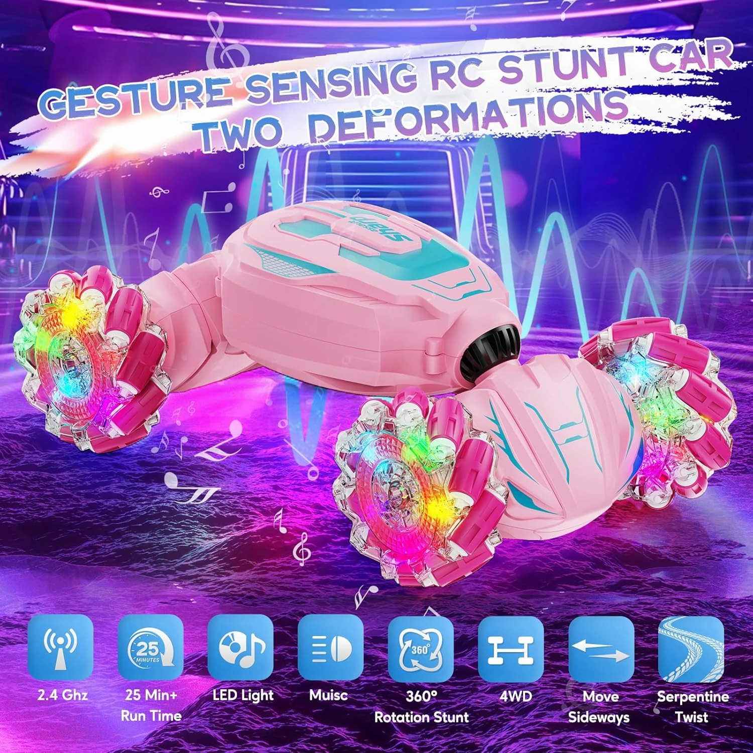 Remote Control Car - Gesture Sensing Stunt 2.4GHz 360° Rotating 4WD Transform RC Car, Birthday Gift for Girls 4 5 6 7 8 9 10, Car Toys for 6  Year Old