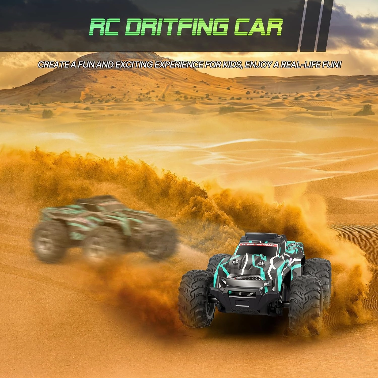 Remote Control Car for 4-7 8-12 Boys, 1/16 Scale All Terrain RC Cars,High Speed 25Km/h Fast Car with Colorful Led Light and Spray, Two Rechargeable Battery RC Truck, Toy Car Gift for Teen Boys Girl