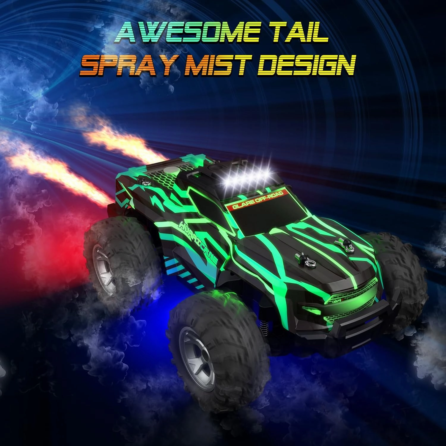Remote Control Car for 4-7 8-12 Boys, 1/16 Scale All Terrain RC Cars,High Speed 25Km/h Fast Car with Colorful Led Light and Spray, Two Rechargeable Battery RC Truck, Toy Car Gift for Teen Boys Girl