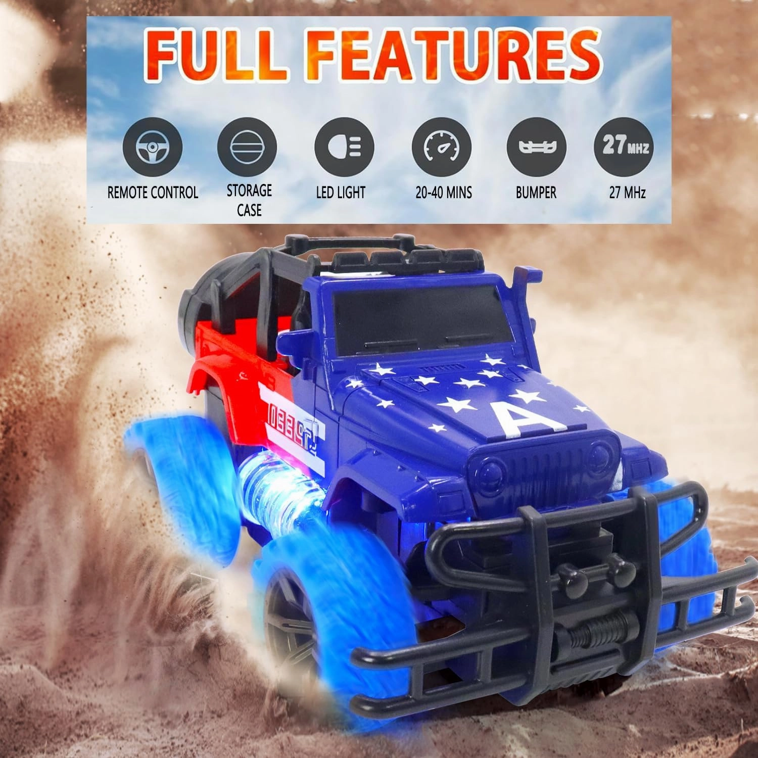 Remote Control Car Off-Road Racing Toys for Boys, 1:20 Scale RC Monster Truck with LED Headlights for 2 3 4 5 6 7 8 Years Toddler Hristmas Birthday Gifts