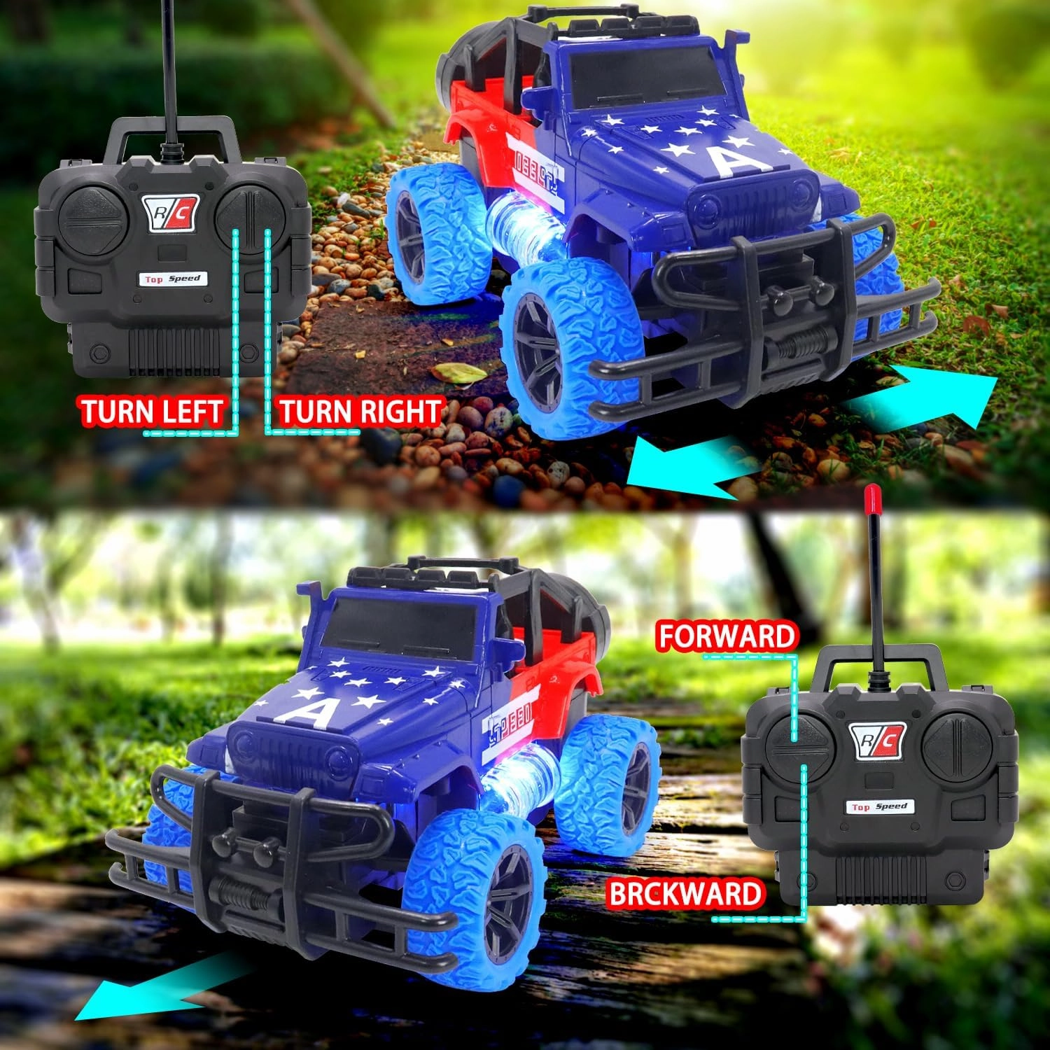 Remote Control Car Off-Road Racing Toys for Boys, 1:20 Scale RC Monster Truck with LED Headlights for 2 3 4 5 6 7 8 Years Toddler Hristmas Birthday Gifts