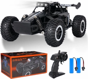 Remote Control Car, Remote Control Truck, 1:16 Balck 2.4Ghz All Terrain Off-Road Monster Truck, 20 km/h RC Cars with LED Bodylight and 2 Rechargeable Batteries Toys Gifts for Adults Boys 3  Years