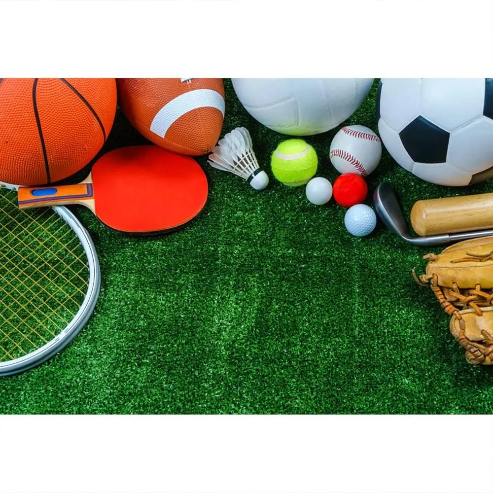 Renaiss 9x6ft School Playground Backdrop Ball Games Sports Field Photography Background Back to School Party Sports Day Athletic Meeting School Activity Decors Grassland Photo Studio Booth Props