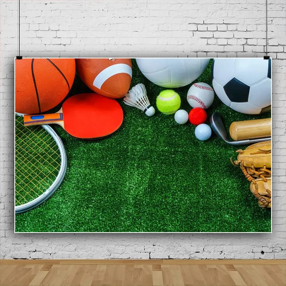 Renaiss 9x6ft School Playground Backdrop Ball Games Sports Field Photography Background Back to School Party Sports Day Athletic Meeting School Activity Decors Grassland Photo Studio Booth Props