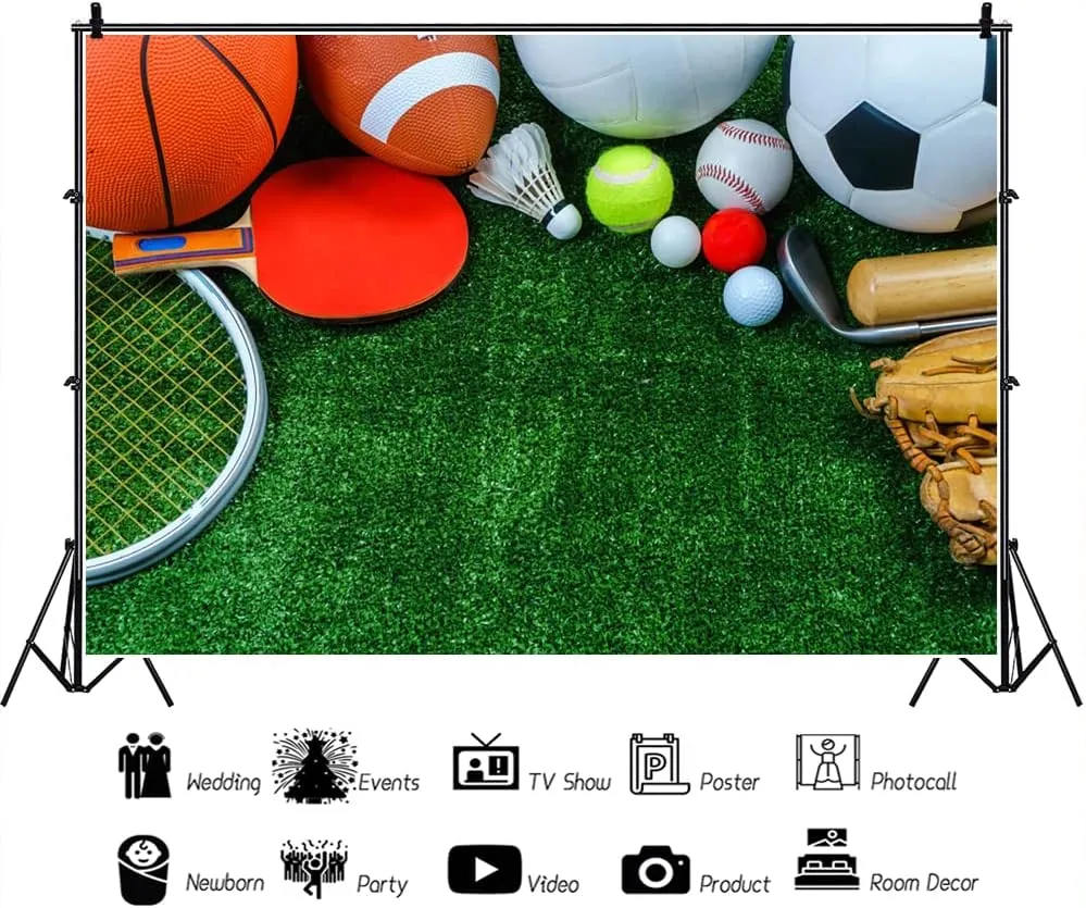 Renaiss 9x6ft School Playground Backdrop Ball Games Sports Field Photography Background Back to School Party Sports Day Athletic Meeting School Activity Decors Grassland Photo Studio Booth Props