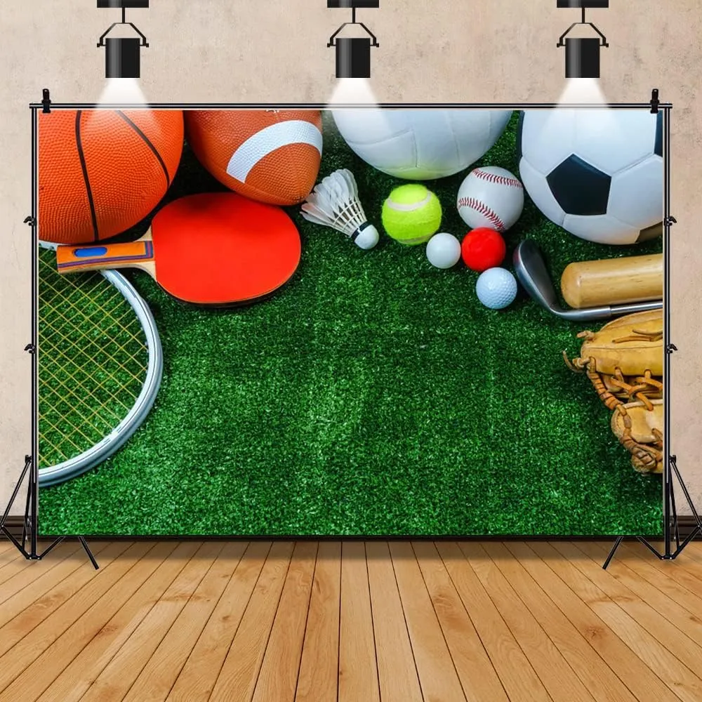 Renaiss 9x6ft School Playground Backdrop Ball Games Sports Field Photography Background Back to School Party Sports Day Athletic Meeting School Activity Decors Grassland Photo Studio Booth Props