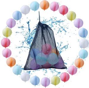 Reusable Water Balloons Water Balls Latex-Free Soft Silicone Water Splash Ball with Portable Mesh Bag Summer Outdoor Play Pool Party Backyard Fun Water Toys (24 Pack)