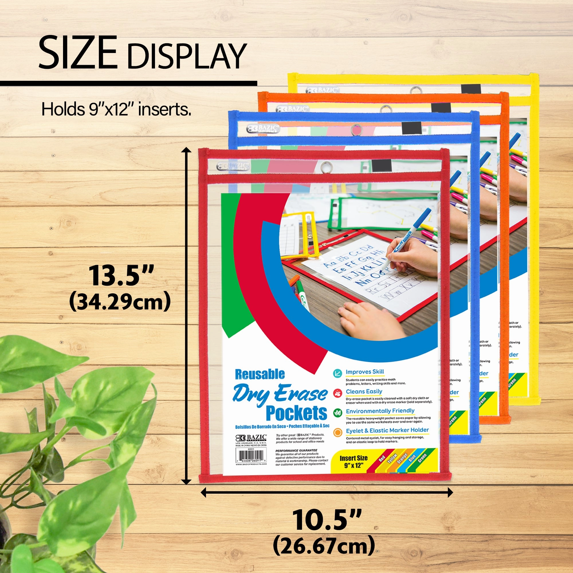 Reusable Dry Erase Pockets with Marker Holder (10/Pack)