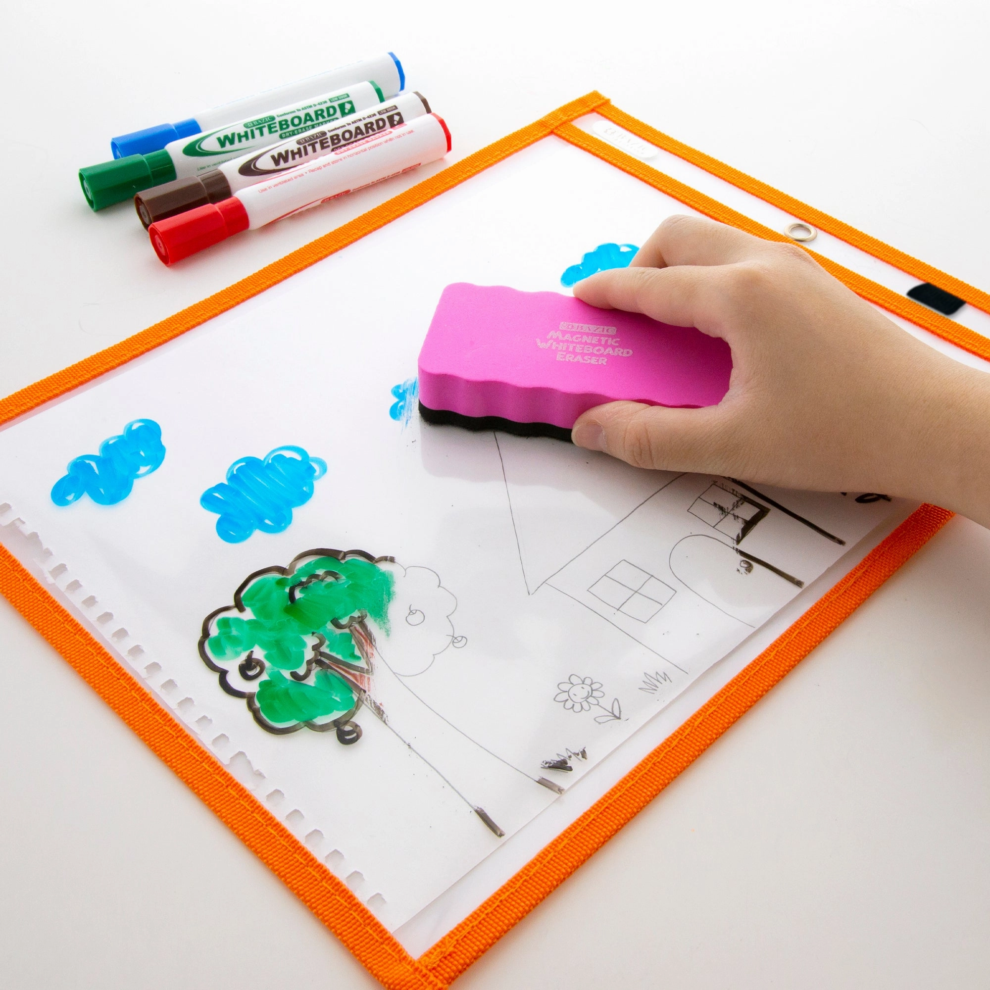 Reusable Dry Erase Pockets with Marker Holder (10/Pack)