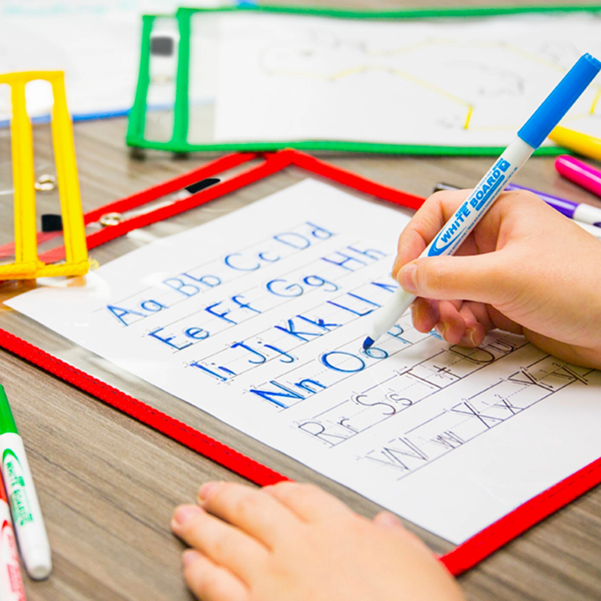 Reusable Dry Erase Pockets with Marker Holder (10/Pack)